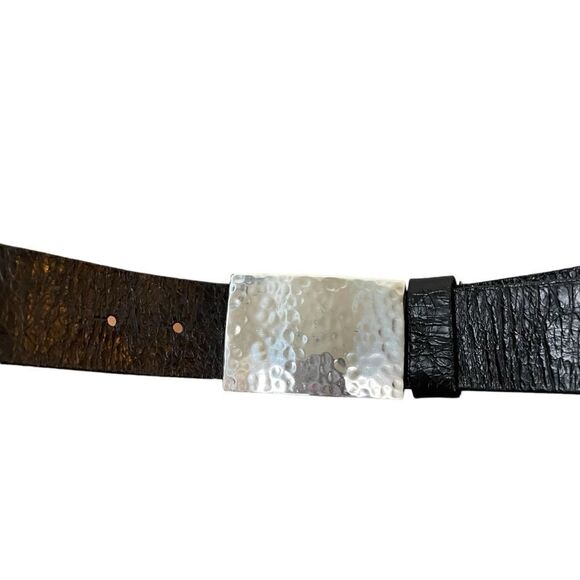 BRAVE BELTWORKS Black Leather Belt Silver Pebbled Rectangle Square Buckle 28 main image 4